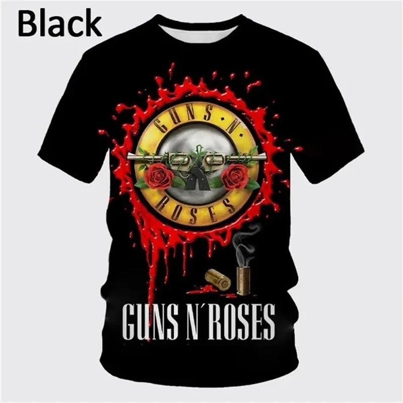 Guns Rose Rock Band 3D Printing T-shirt Men's Short Sleeve Fun Hip-hop Unisex Casual Fashion T Shirt
