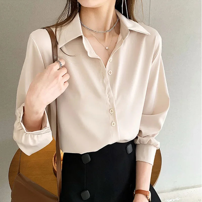 Korean Black Chiffon Shirts For Women Long Sleeve Shirts