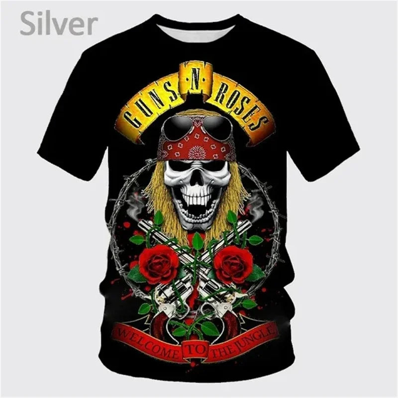 Guns Rose Rock Band 3D Printing T-shirt Men's Short Sleeve Fun Hip-hop Unisex Casual Fashion T Shirt