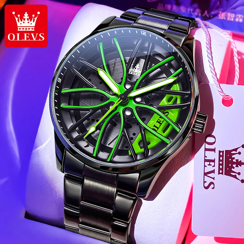OLEVS Men Watches Waterproof Rotary Sport Car Rim Man Luxury Watch High Quality Fashion Stainless Steel Quartz