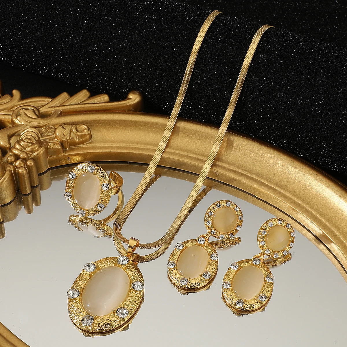 Golden opal pendant Necklace Earrings Ring for Women
