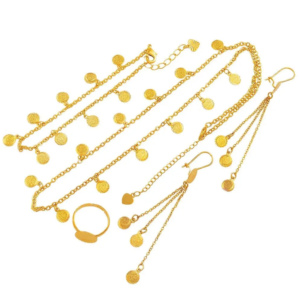 Anniyo Small Coin Jewelry Set for Girls,Necklace Earring Bracelet Ring Gold plated