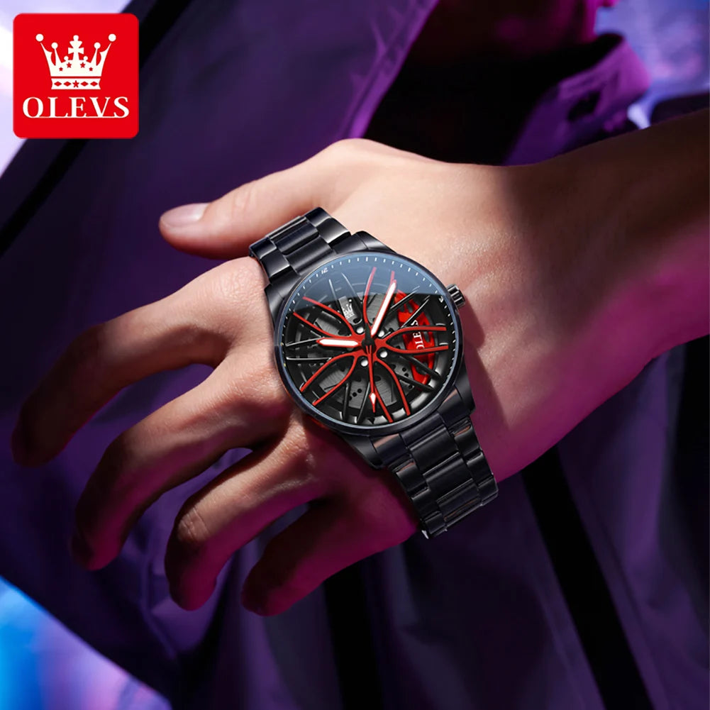 OLEVS Men Watches Waterproof Rotary Sport Car Rim Man Luxury Watch High Quality Fashion Stainless Steel Quartz