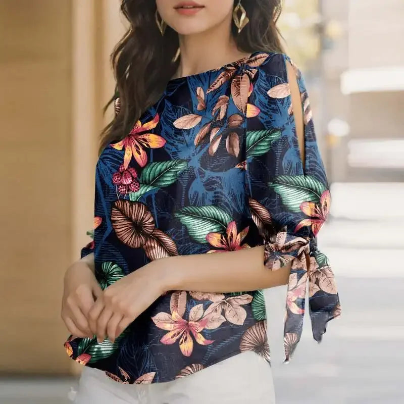 Woman Casual Polka Dots Printed Blouse Fashion Holiday Shirt Half Sleeve O-Neck Tunic Tops