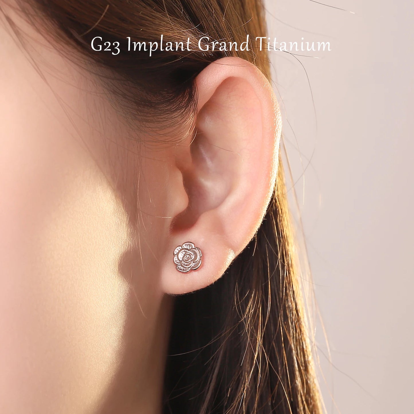 Rose Flower G23 Titanium Stud Earrings Hypoallergenic Post Pierced Tragus Cartilage Lobe Ear Stud Nickel Free for Women