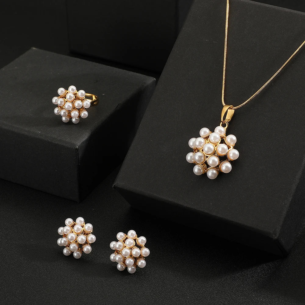necklace earrings ring Stainless steel 3pcs jewelry set