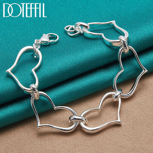 925 Sterling Silver Big Heart-Shaped Bracelet Chain For Women