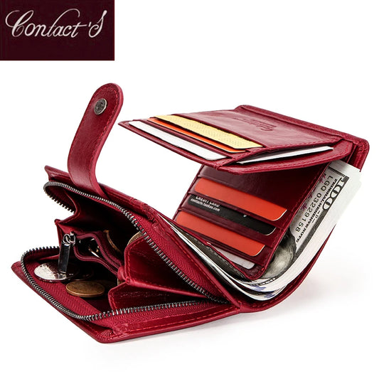 Genuine Leather Women Wallets , Short Small RFID Blocking Card Holder