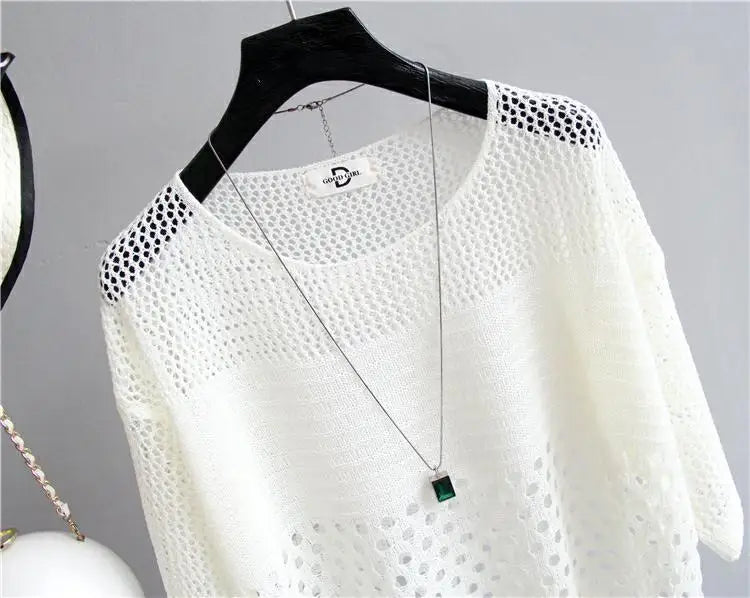 Spring and Summer  Ice Silk Knitted Vest Top Hollow Out Thin Bottoming Sling Streetwear Womens Clothing