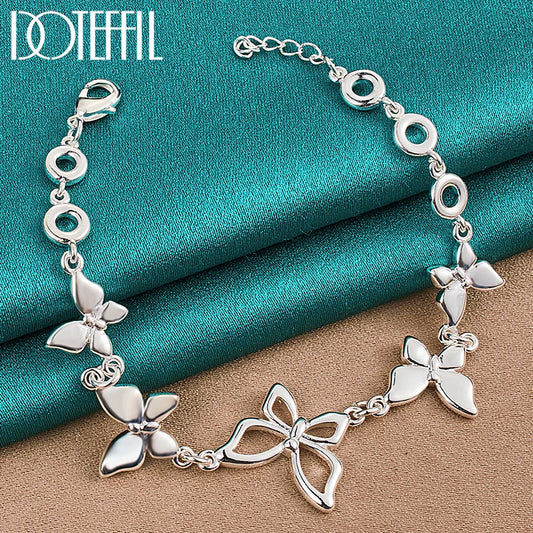 925 Sterling Silver Five Butterfly Chain Bracelet For Woman Fashion