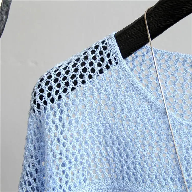 Spring and Summer  Ice Silk Knitted Vest Top Hollow Out Thin Bottoming Sling Streetwear Womens Clothing