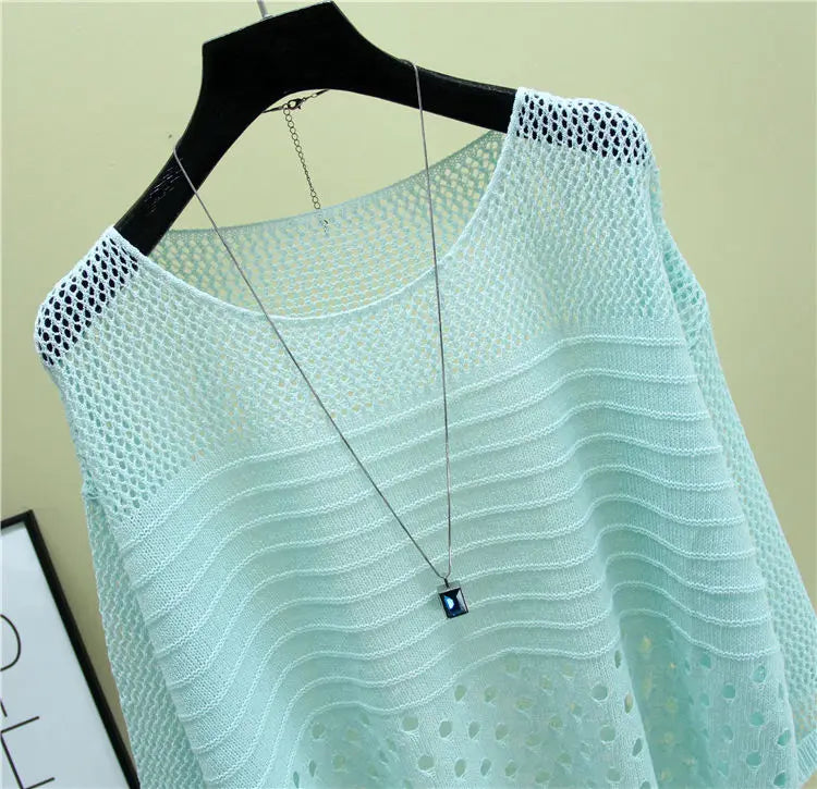 Spring and Summer  Ice Silk Knitted Vest Top Hollow Out Thin Bottoming Sling Streetwear Womens Clothing