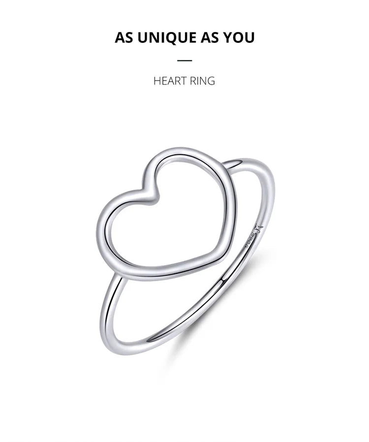 925 Sterling Silver Minimalist Heart Finger Rings for Women