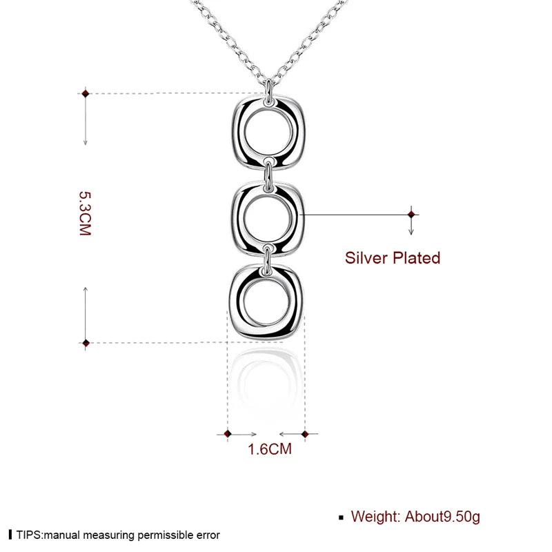 925 Sterling Silver Round Square Necklace Earring Set For Woman