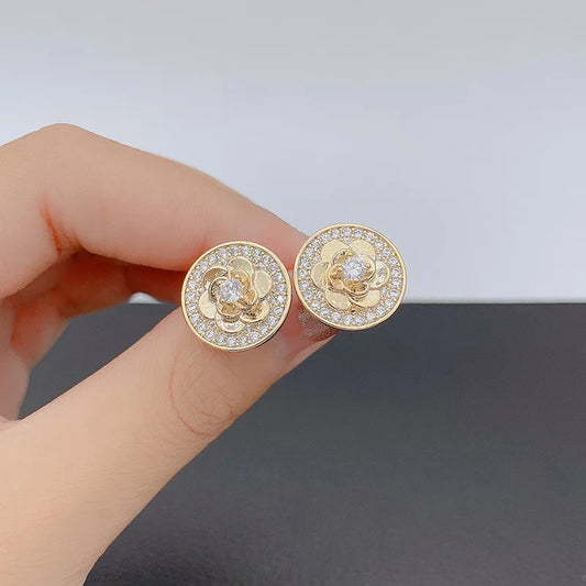 18k gold plated Stud Earrings  Small Crystal Vintage Ear Cuffs For Women's