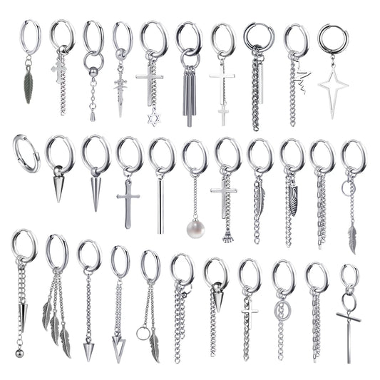 Punk Stainless Steel Chain Hoop Earrings For Men 2021 Trendy Goth Pop Hip Hop Pendants Ear Jewelry