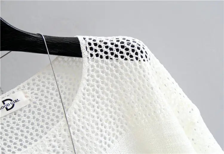 Spring and Summer  Ice Silk Knitted Vest Top Hollow Out Thin Bottoming Sling Streetwear Womens Clothing