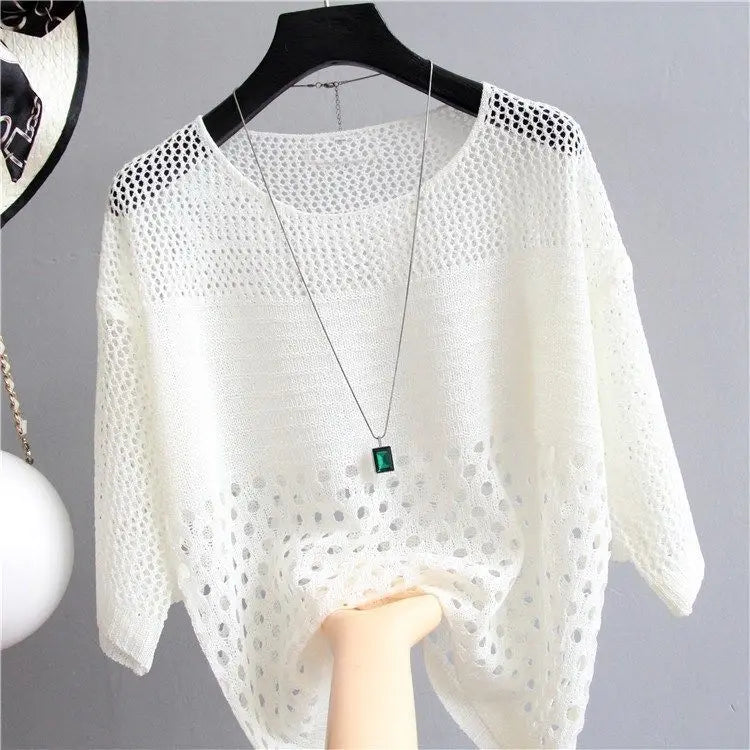 Spring and Summer  Ice Silk Knitted Vest Top Hollow Out Thin Bottoming Sling Streetwear Womens Clothing
