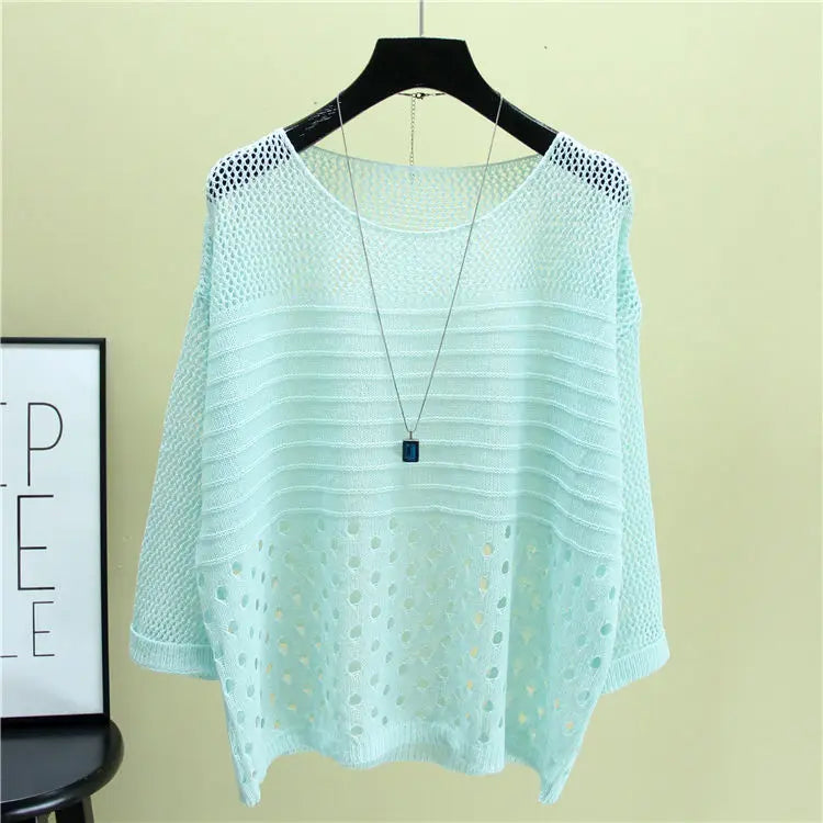 Spring and Summer  Ice Silk Knitted Vest Top Hollow Out Thin Bottoming Sling Streetwear Womens Clothing