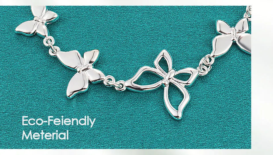 925 Sterling Silver Five Butterfly Chain Bracelet For Woman Fashion