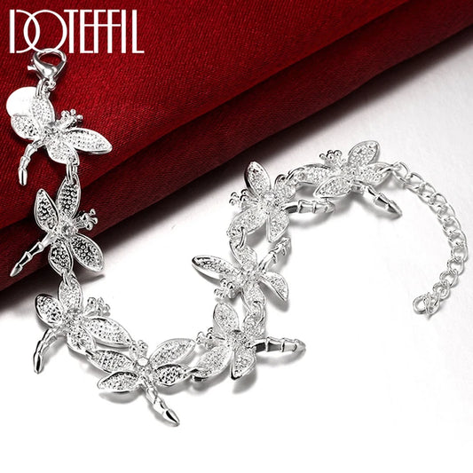 925 Sterling Silver, Full Dragonfly Bracelet Inlaid Crystal For Woman