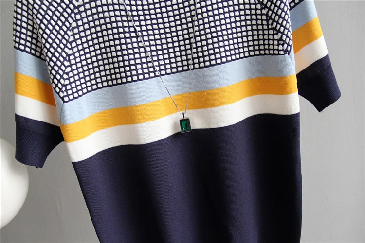Vintage Ladies Tops Striped Summer Blouse Pink Elasticity Short Sleeve Blue Women Blouse