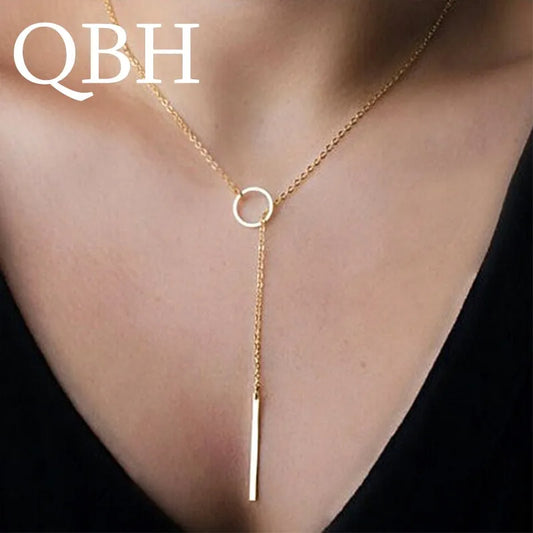 Punk Women Jewelry Minimalist Tiny Dainty Collier Unique Round Circle Bar Pendant Short Clavicle Necklace For women, ladies