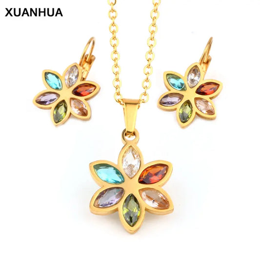 Stainless Steel Wedding Jewelry Sets For Women Necklace Earrings Set Summer Fashion jewelries