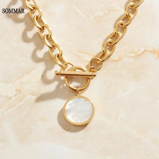 Gold Plated color Maiden necklaces & pendants Thick-chain white shell maxi necklace for women's