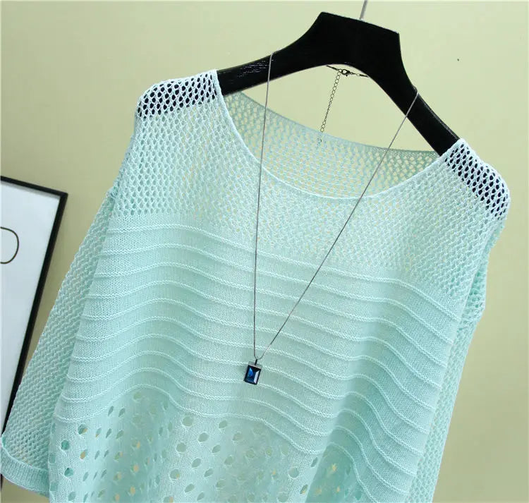 Spring and Summer  Ice Silk Knitted Vest Top Hollow Out Thin Bottoming Sling Streetwear Womens Clothing