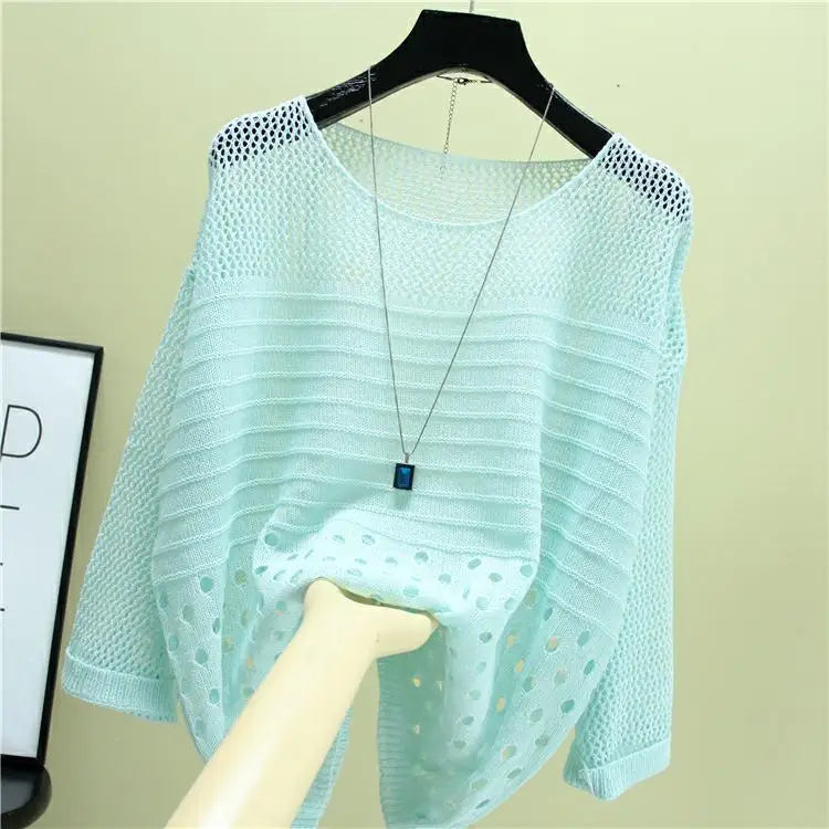 Spring and Summer  Ice Silk Knitted Vest Top Hollow Out Thin Bottoming Sling Streetwear Womens Clothing
