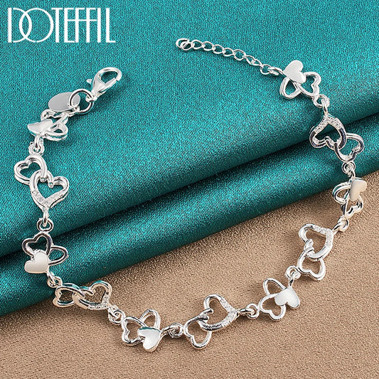 925 Sterling Silver Full Heart Love AAA Zircon Chain Bracelet For Women