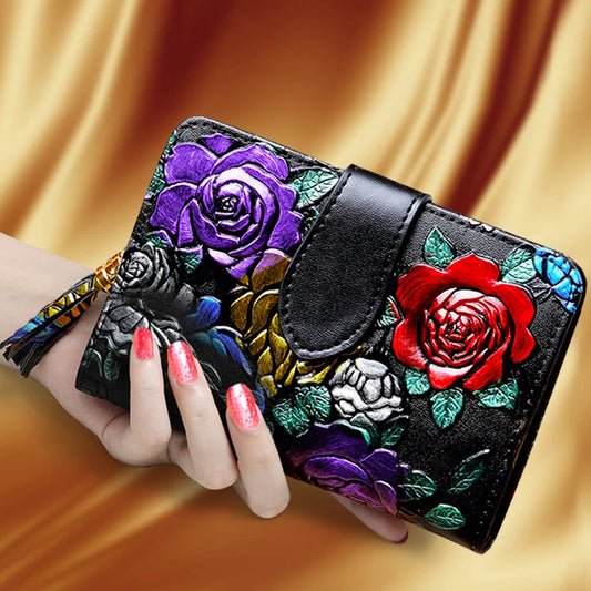 Floral Purse Short Women 2025 New Small Wallet Women Cards and Coins Cow Leather Purse