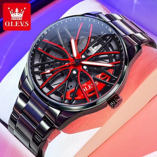 OLEVS Men Watches Waterproof Rotary Sport Car Rim Man Luxury Watch High Quality Fashion Stainless Steel Quartz