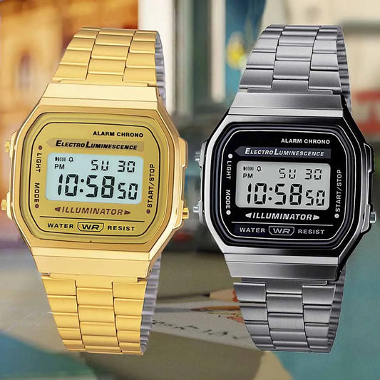 Retro Digital Stainless Steel Sports Luxury Band Watch Waterproof Military Watches Men & Women Electronic Wrist Watch