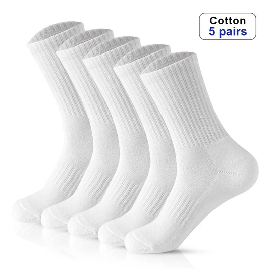5Pairs Men Cotton New Style White Socks Men Soft Breathable Sports Long socks