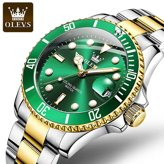 OLEVS Mens Quartz Watches, Waterproof Luminous Large Dial Men Wristwatches Sports Stainless Steel Watch