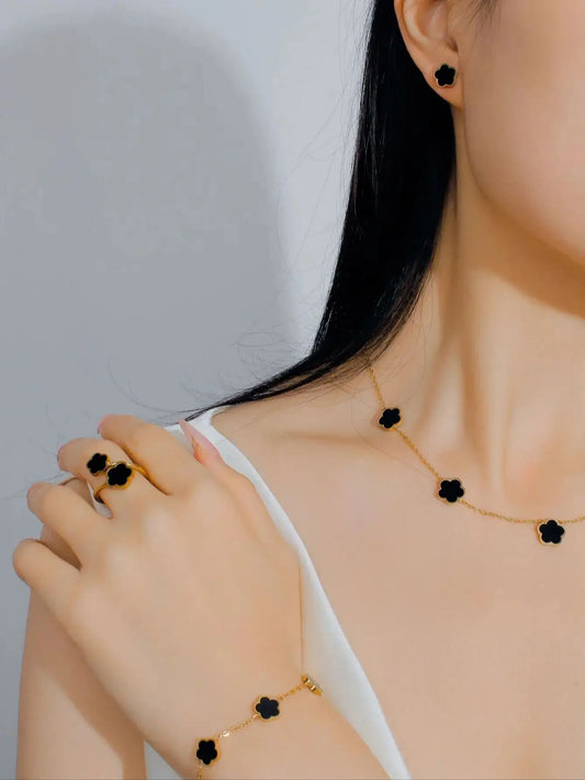 5pc Lucky Clover Gold Plated Clover Necklace Earring for Women Fashion, Jewelry Sets
