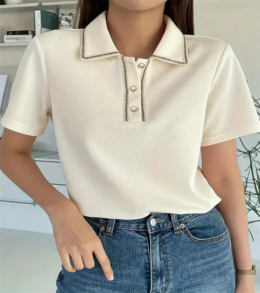 Women's pure color button-down T-shirt spring and summer casual office short-sleeved shirt