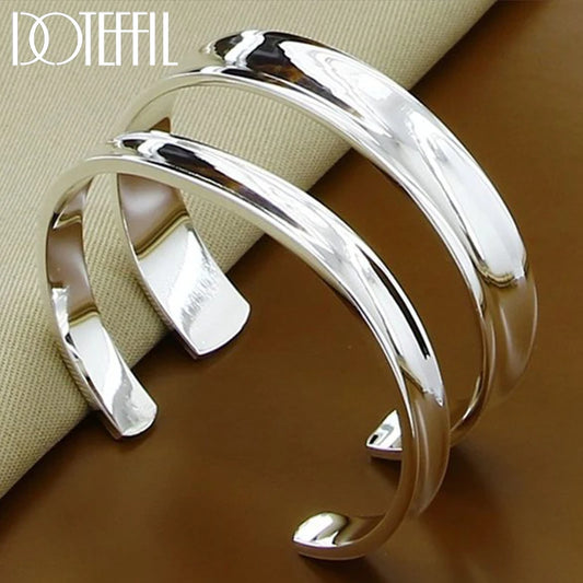 925 Sterling Silver 8mm1 2mm Smooth Bangle Bracelet Set For Women/men