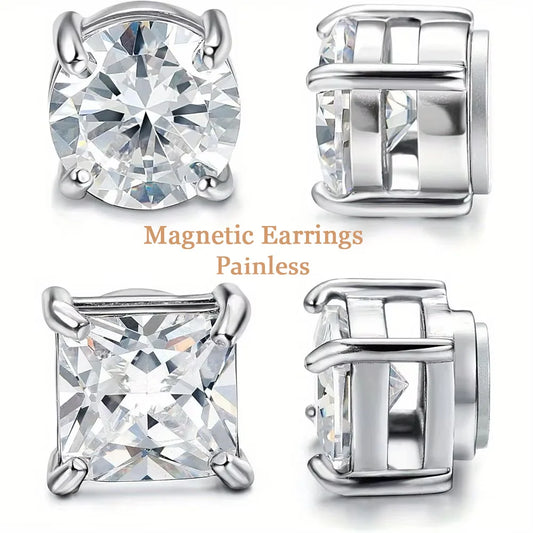 perfect 2Pairs Magnetic Earrings 316L Stainless Steel Stud for Men, Non-piercing CZ Hypoallergenic