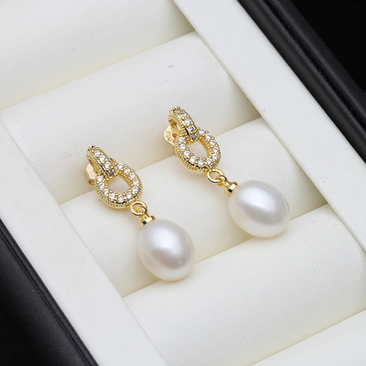 Natural Freshwater Pearl Earrings For Women, Gold Plated Pearl Stud Earrings