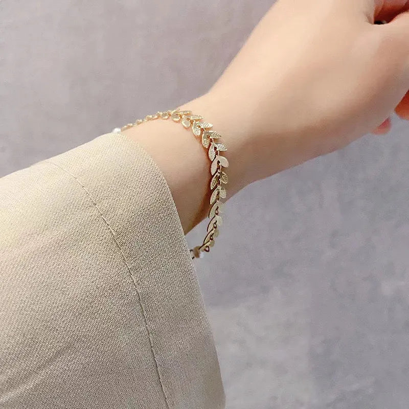 Simple Wheat Ear Pearl Bracelet Necklace Earrings Jewelry Set for Women