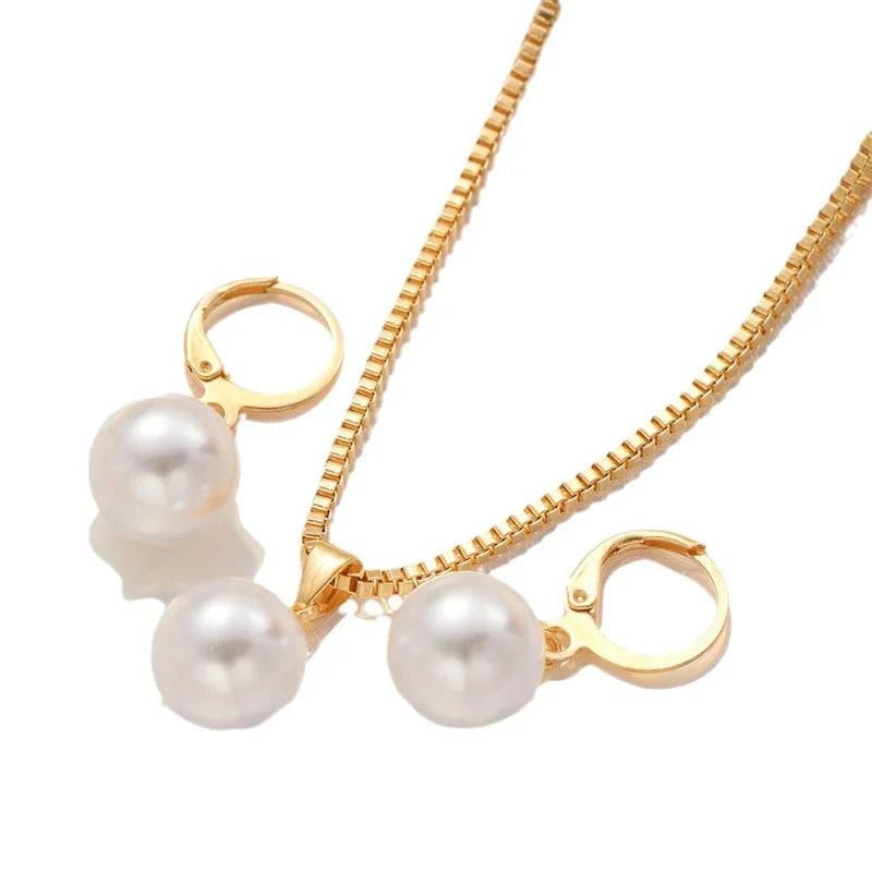3 Pcs Round Pearl Jewelry Set Of Earring Pendant Necklace For Women Exquisite Fashion Rhinestone Jewelry Set