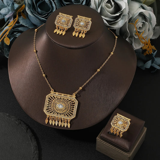 18k Gold Plated Stainless Steel Necklace earrings ring for women's
