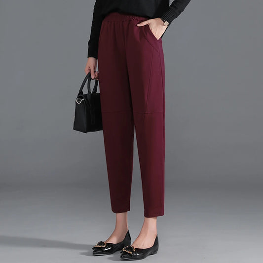 Korean Version Women's Casual Pants, High Waist Pleated Wide Leg Office Ladies Pants
