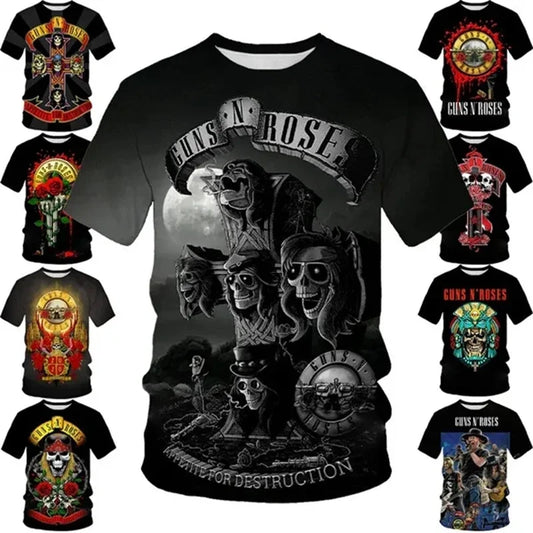 Guns Rose Rock Band 3D Printing T-shirt Men's Short Sleeve Fun Hip-hop Unisex Casual Fashion T Shirt