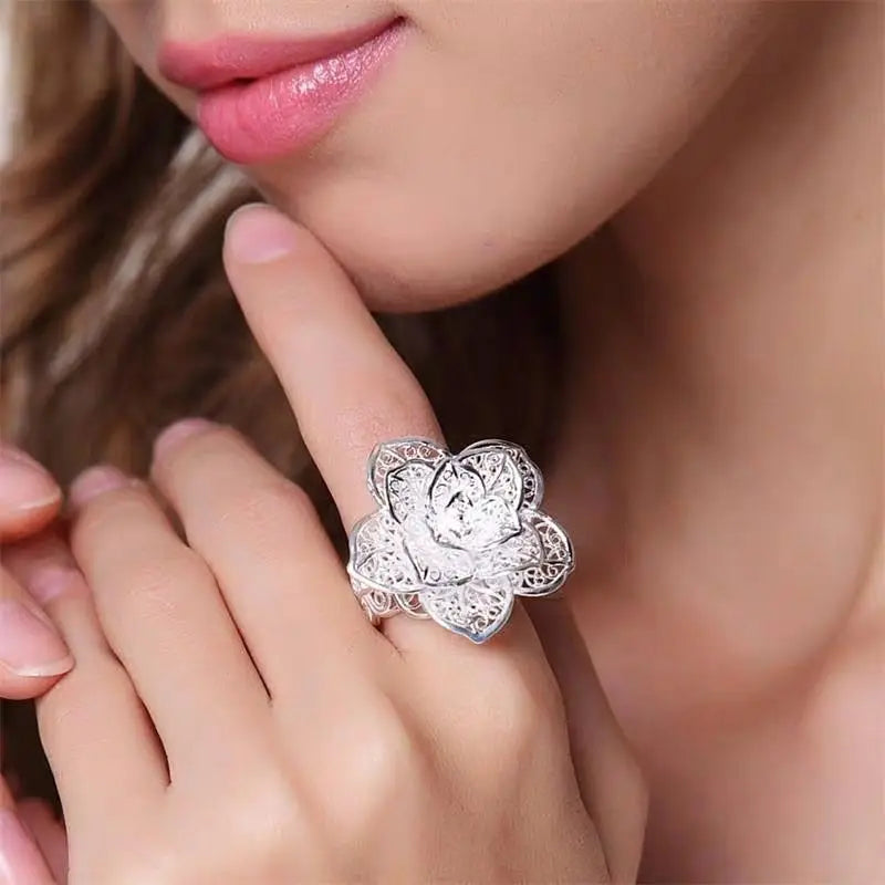 925 sterling Silver Jewelry set for women flower Pendant bangle earrings rings bracelet necklaces