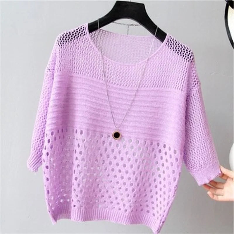 Spring and Summer  Ice Silk Knitted Vest Top Hollow Out Thin Bottoming Sling Streetwear Womens Clothing