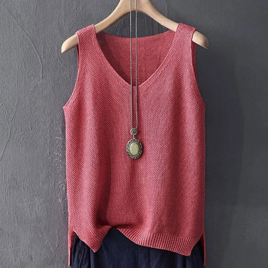 Women Summer Sleeveless Knitted Blouse Shirt Women Clothes V-neck Tops